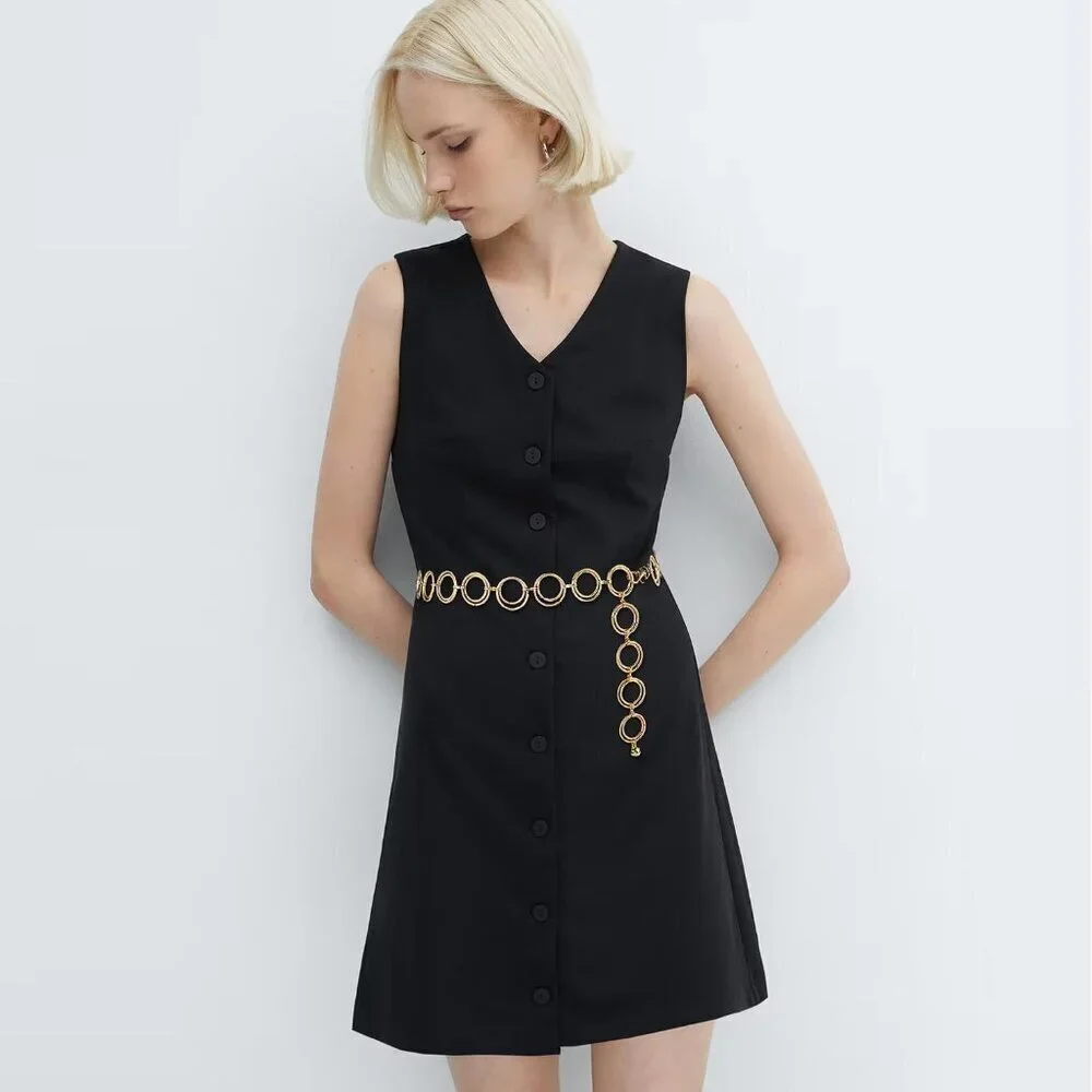 O-Ring Chain Belt Alloy Waist Chain for Women Dresses Party Casual Wear